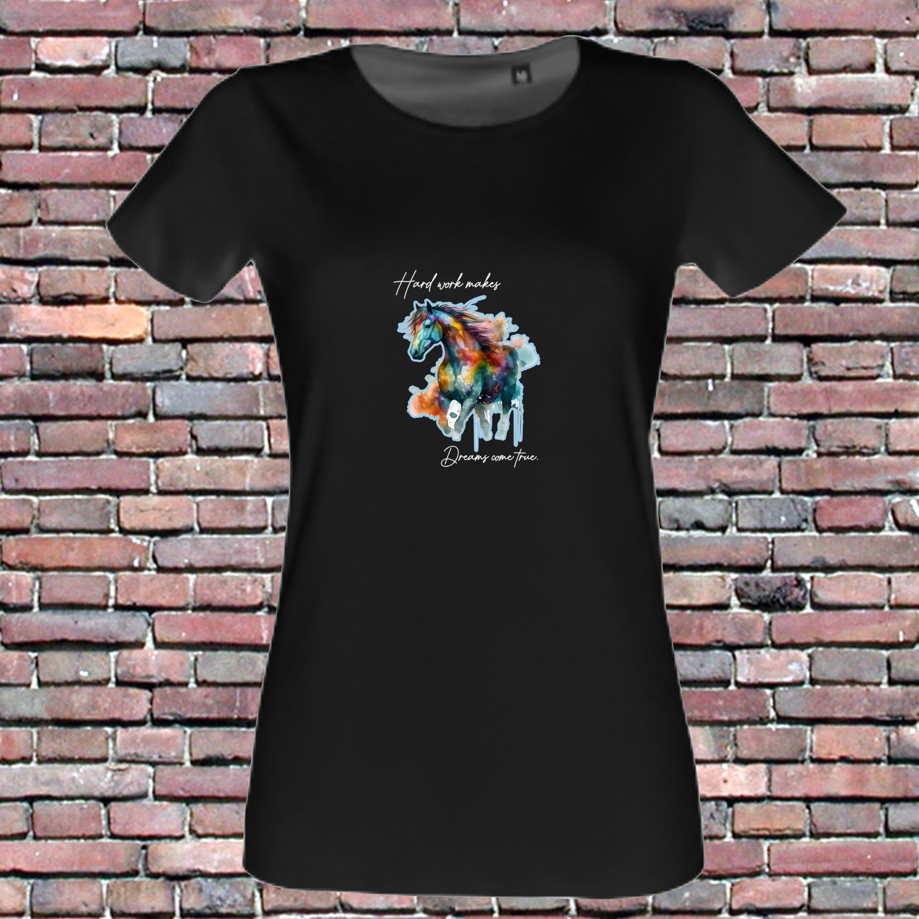 T-shirt paard hard work makes dreams come true